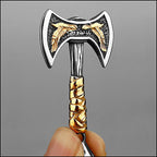 Men's Steel Double Axe Pendant with Gold Wings