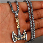 Men's Steel Double Axe Pendant with Gold Wings