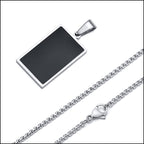 Sleek Steel Black Inlay Rectangle Pendant Necklace