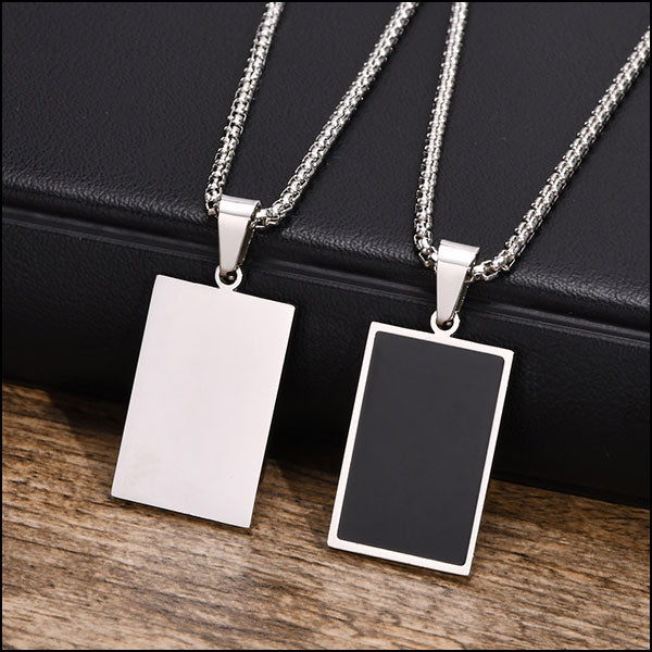 Sleek Steel Black Inlay Rectangle Pendant Necklace