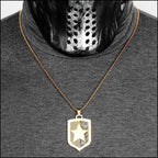 Gold-Tone Military Star Shield Pendant Necklace