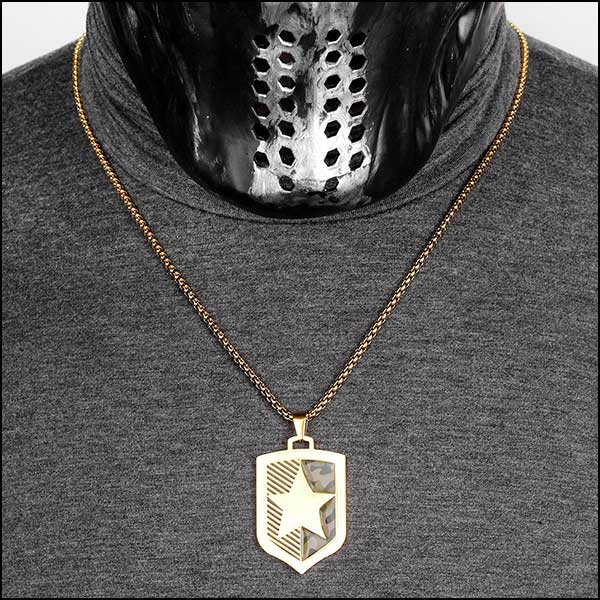 Gold-Tone Military Star Shield Pendant Necklace