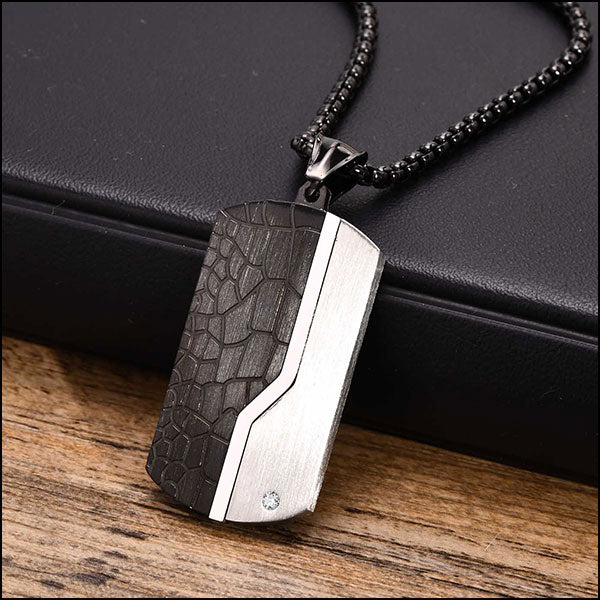 Men's Black Croc Texture Pendant Necklace