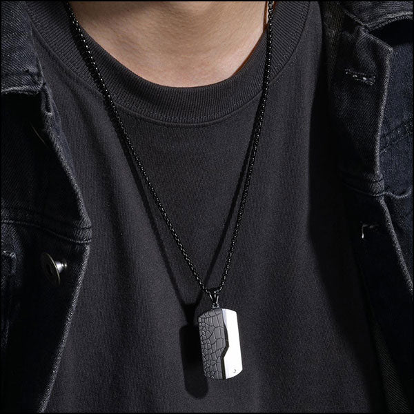 Men's Black Croc Texture Pendant Necklace