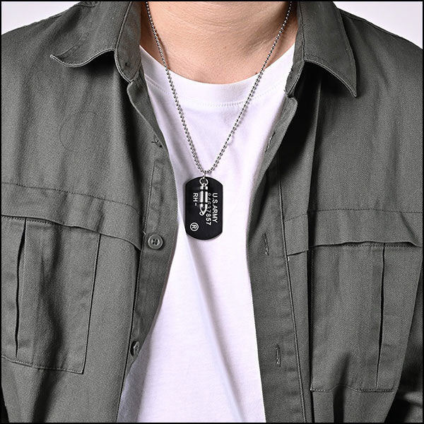 U.S. ARMY Silver Dog Tag Necklace with Bullet