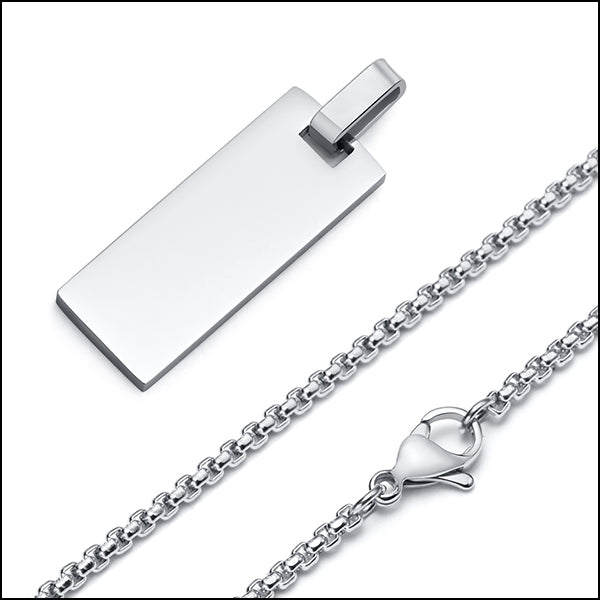 Men's Stainless Steel Rectangle Pendant with Box Chain