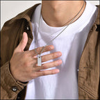 Men's Stainless Steel Rectangle Pendant with Box Chain