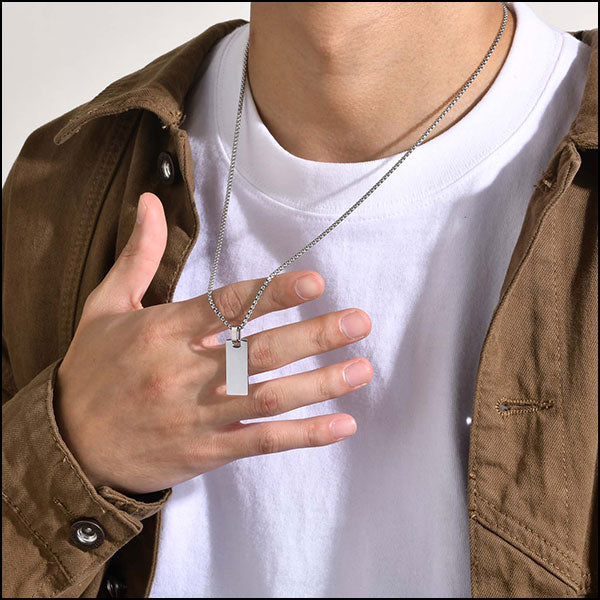 Men's Stainless Steel Rectangle Pendant with Box Chain