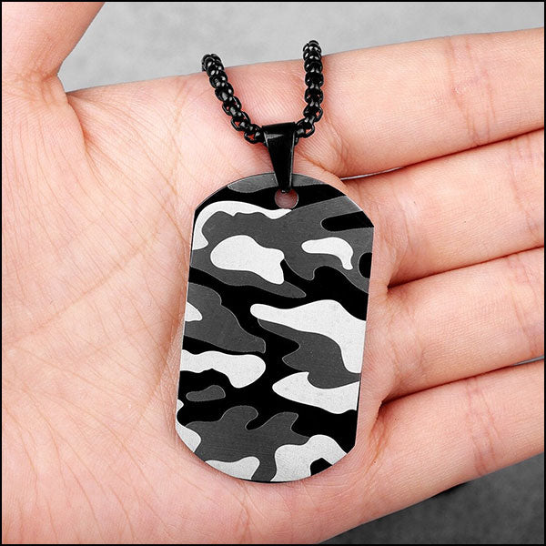 Black Stainless Steel Camo Dog Tag Necklace