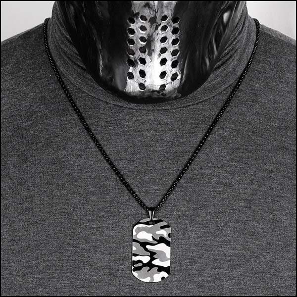 Black Stainless Steel Camo Dog Tag Necklace