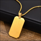 Modern Gold Tone Brushed Dog Tag Pendant Necklace