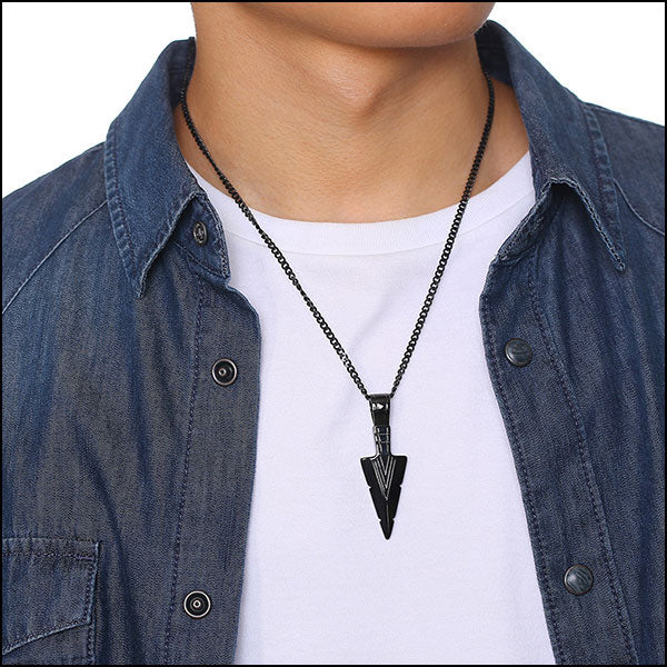 Men's Black Arrowhead Geometric Pendant Necklace