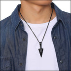 Men's Black Arrowhead Geometric Pendant Necklace