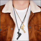 Gold-tone and Black Pistol Pendant Necklace