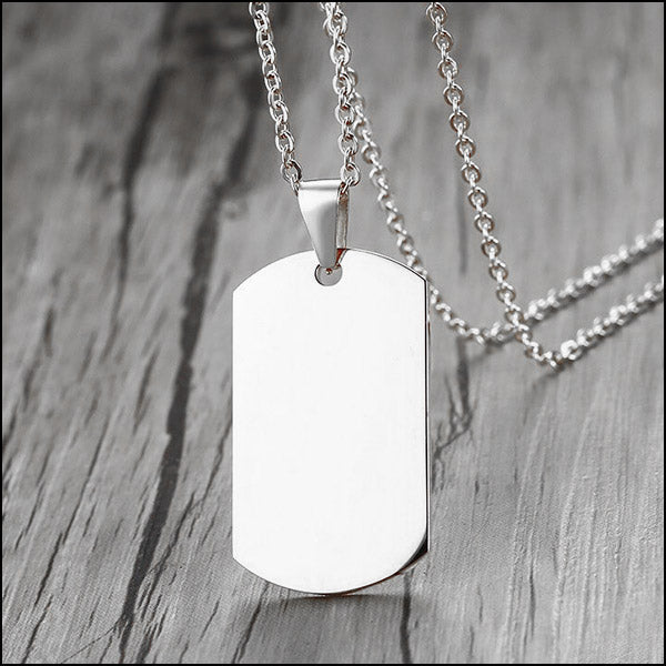 Polished Silver-Tone Dog Tag Necklace