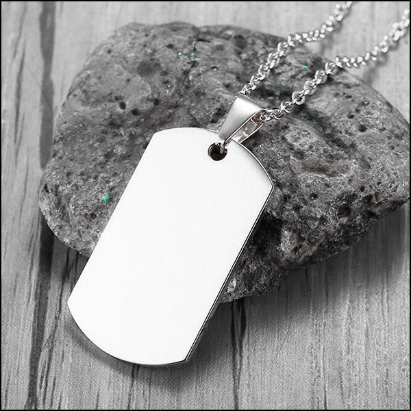 Polished Silver-Tone Dog Tag Necklace