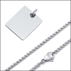 Silver Tone Stainless Steel Square Pendant Necklace