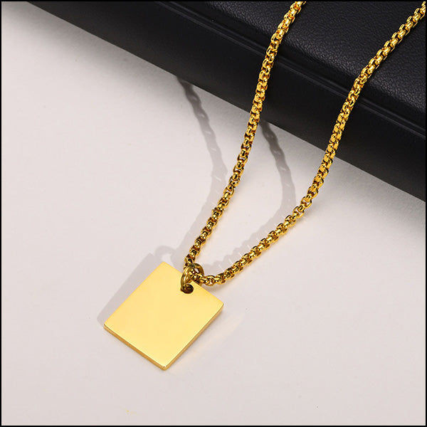 Gold-Tone Stainless Steel Rectangular Pendant Necklace