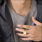 Gold-Tone Stainless Steel Rectangular Pendant Necklace