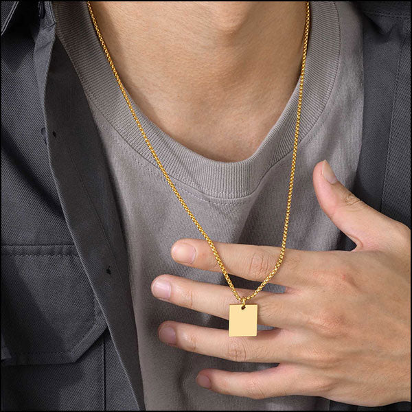 Gold-Tone Stainless Steel Rectangular Pendant Necklace