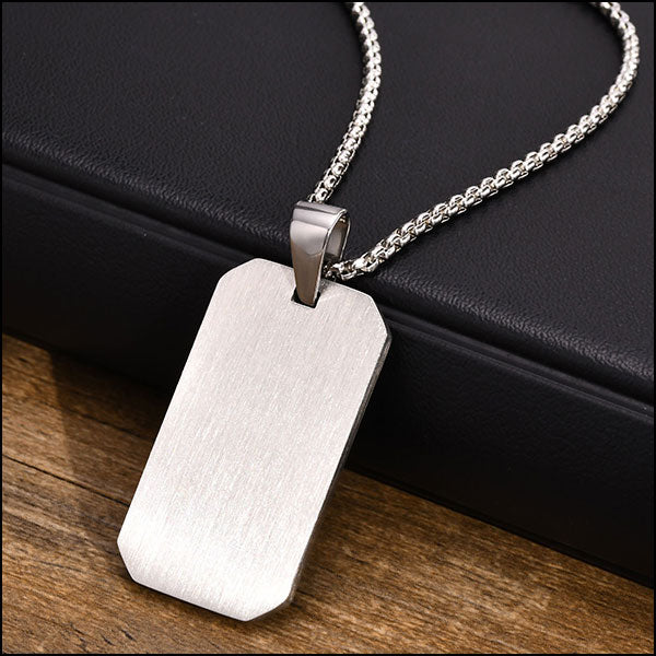 Men's Brushed Stainless Steel Dog Tag Pendant Necklace