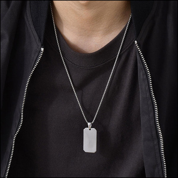Men's Brushed Stainless Steel Dog Tag Pendant Necklace