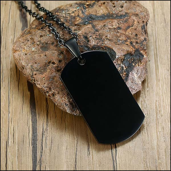 Sleek Matte Black Metal Dog Tag Necklace