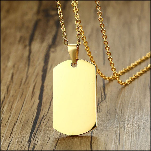 Smooth Gold Tone Dog Tag Pendant Necklace