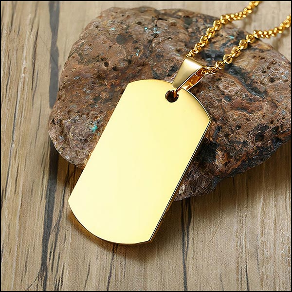 Smooth Gold Tone Dog Tag Pendant Necklace