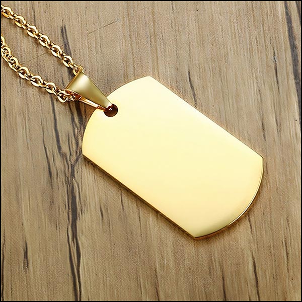 Smooth Gold Tone Dog Tag Pendant Necklace