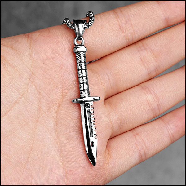 Silver-Tone Combat Knife Pendant Necklace