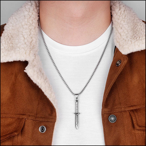 Silver-Tone Combat Knife Pendant Necklace