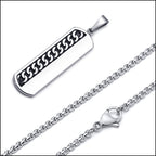 Men's Stainless Steel Dog Tag Pendant with Chain Inlay
