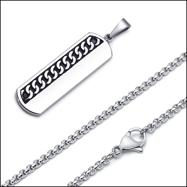 Men's Stainless Steel Dog Tag Pendant with Chain Inlay