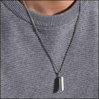 Men's Stainless Steel Dog Tag Pendant with Chain Inlay