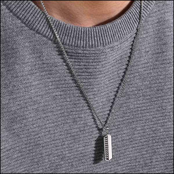 Men's Stainless Steel Dog Tag Pendant with Chain Inlay