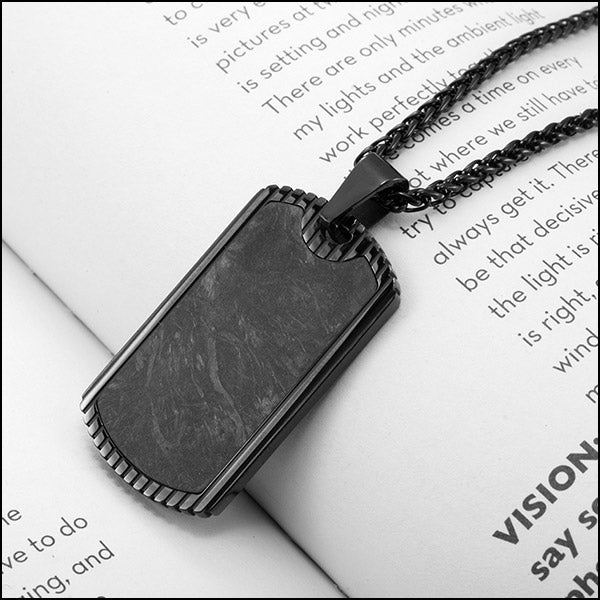 Industrial Black Ribbed Dog Tag Necklace