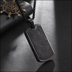 Industrial Black Ribbed Dog Tag Necklace