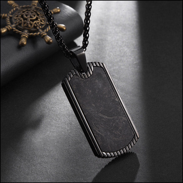 Industrial Black Ribbed Dog Tag Necklace