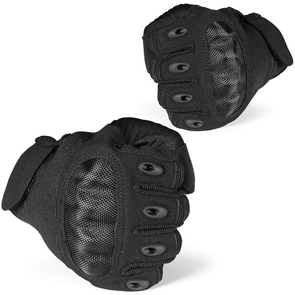 Black Full Finger Tactical Gloves with Knuckle Armor