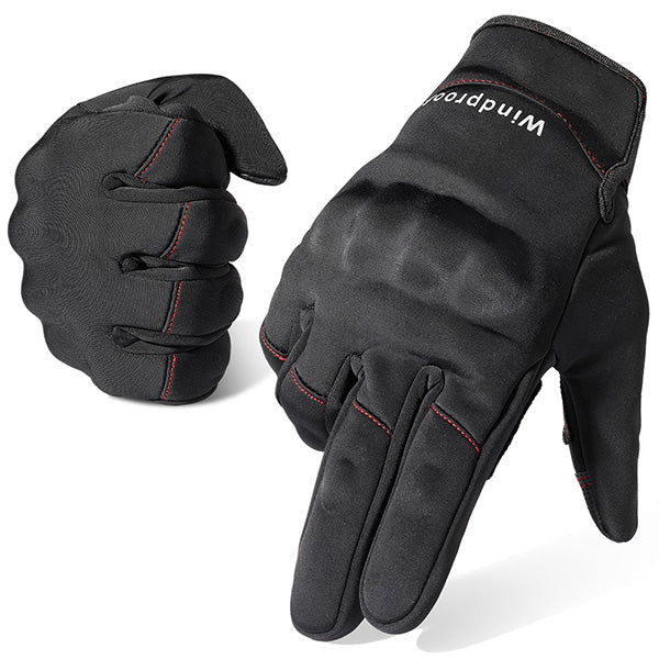 Black Windproof Riding Gloves with Padded Knuckles