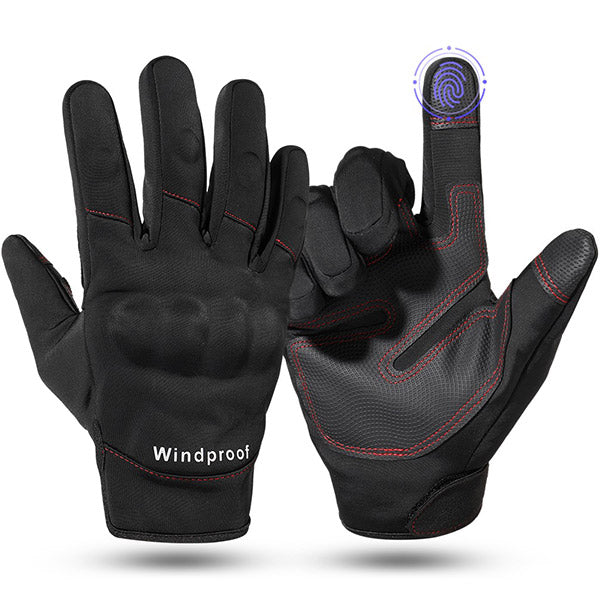 Black Windproof Riding Gloves with Padded Knuckles