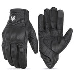 Black Perforated Leather Riding Glove with Knuckle Protection