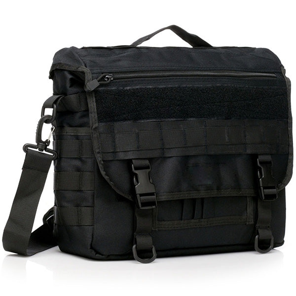 Black Tactical Messenger Bag with MOLLE