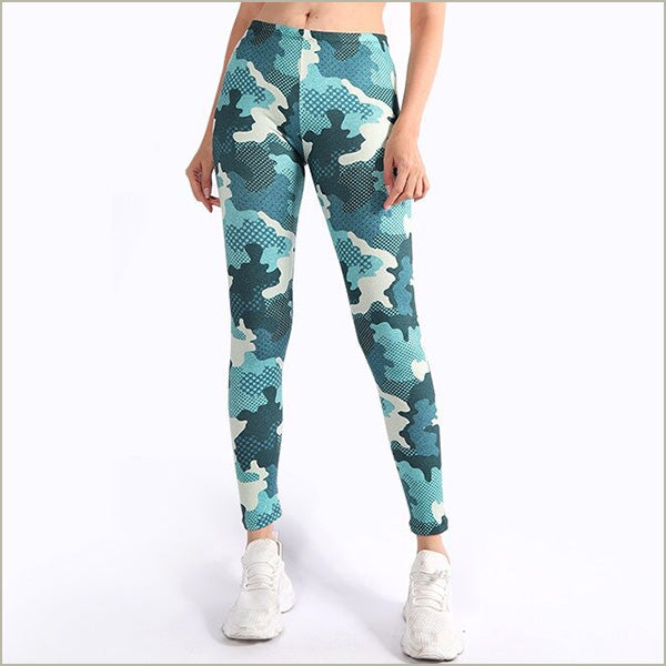 Women's Blue Camo Dotted Athletic Leggings