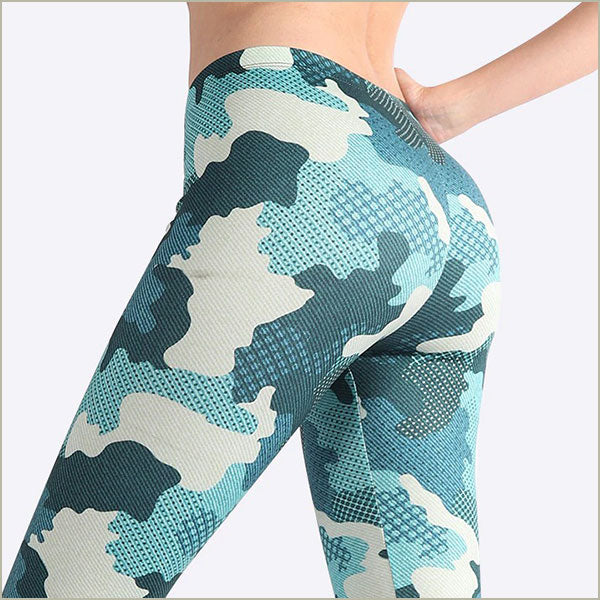 Women's Blue Camo Dotted Athletic Leggings