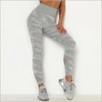 High-Waisted Light Grey Camo Leggings with Mesh