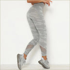 High-Waisted Light Grey Camo Leggings with Mesh