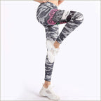 Women's Grey Camo Leggings with Skull Rose Print