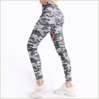 Women's Grey Camo Leggings with Skull Rose Print